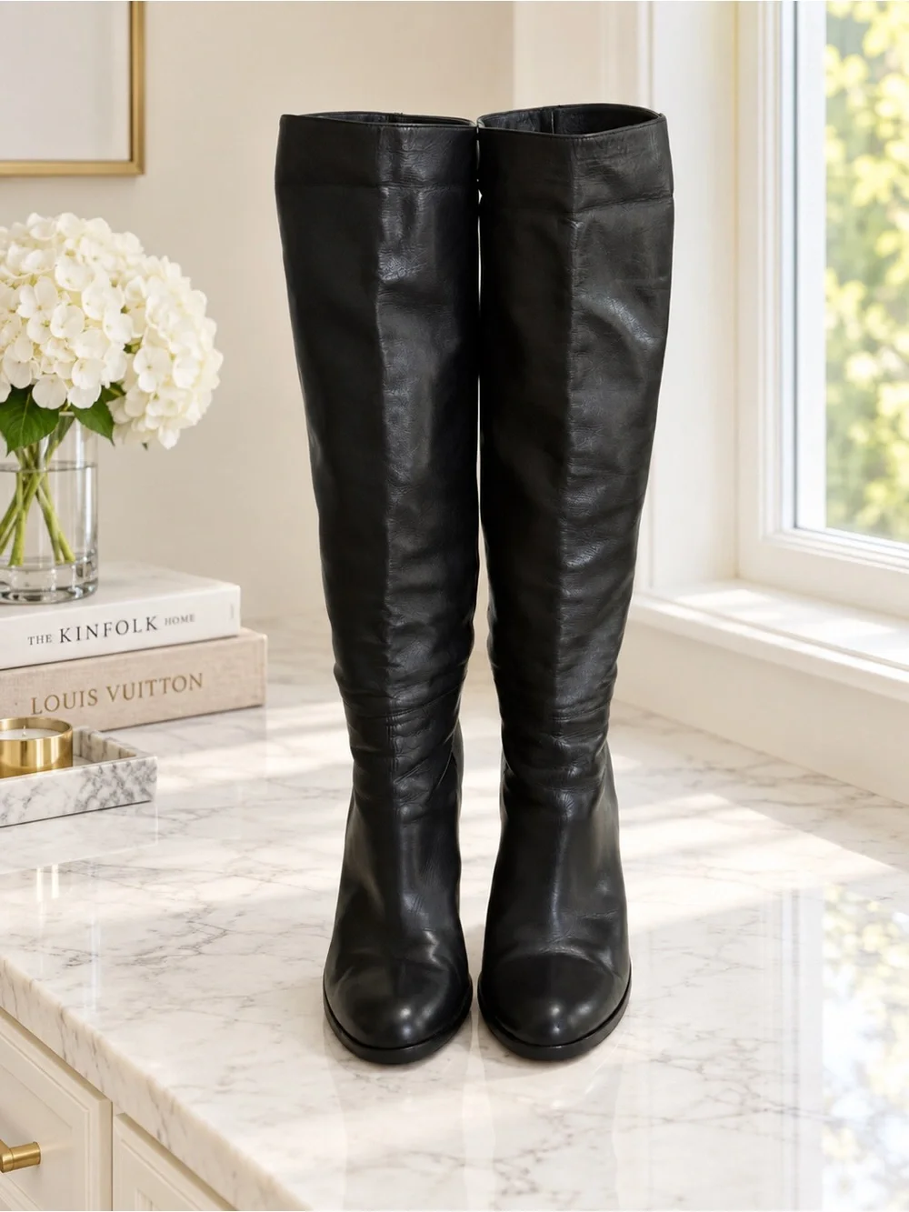 Gucci Elisabeth 206778 Women's Black Leather Knee-High Heeled Boots 6B Italy EUC